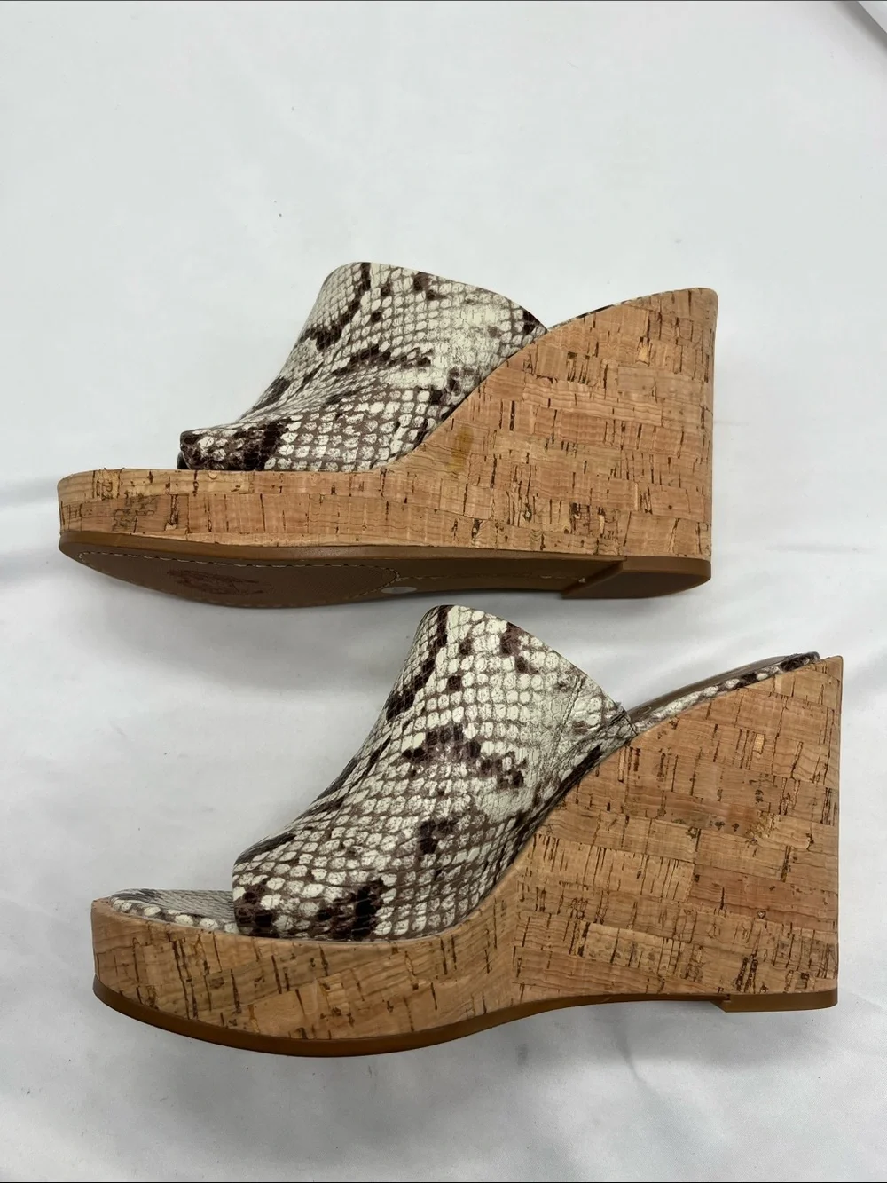 Vince Camuto Chaisen Platform Cork Leather Snakeskin Print Wedges